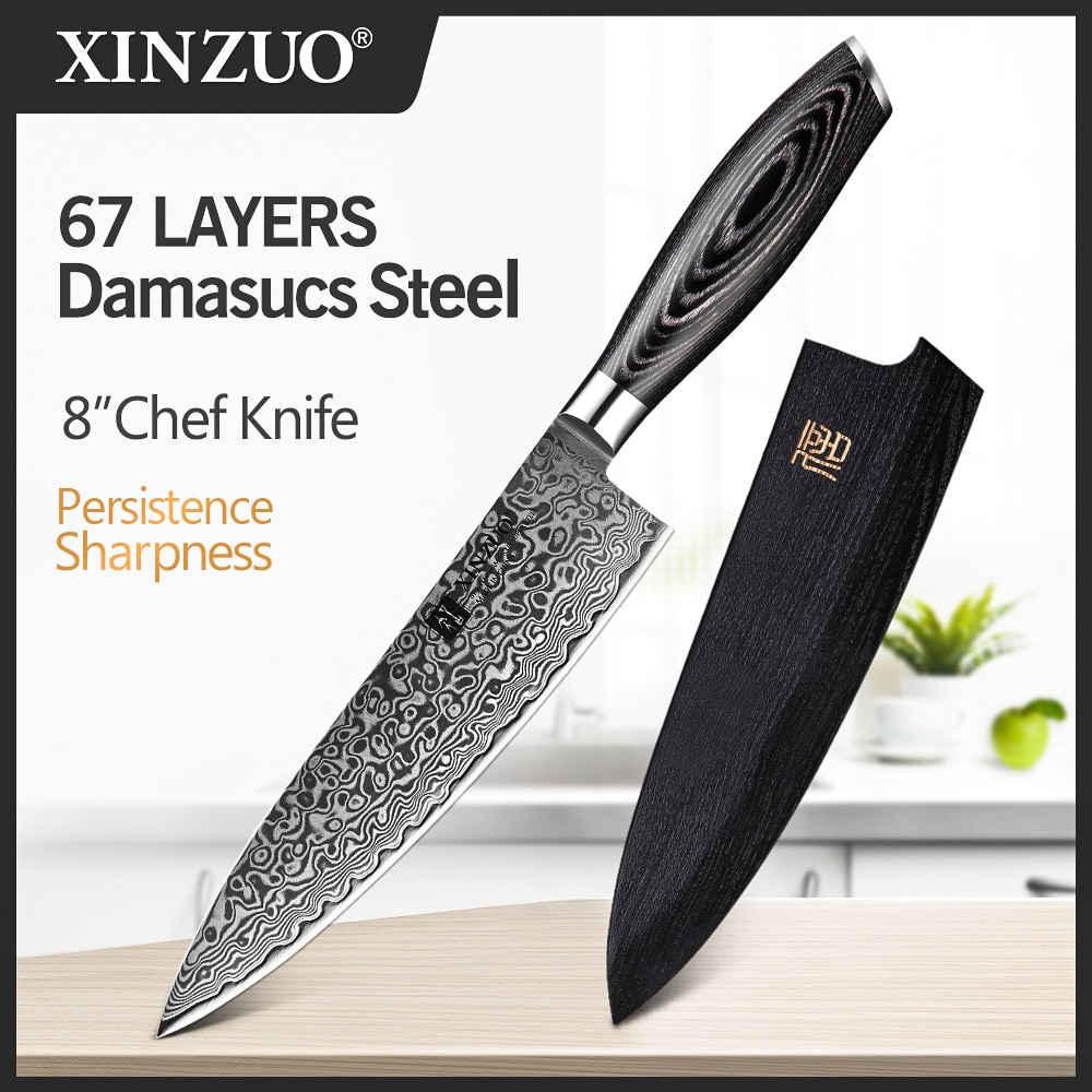 XINZUO 8'' Chef Knife Gyuto Knife Japanese Style VG10 Damascus Kitchen Knives Stainless Steel Butcher Knife Pakka Wood Handle XINZUO 8'' Chef Knife Gyuto Knife Japanese Style VG10 Damascus Kitchen Knives Stainless Steel Butcher Knife Pakka Wood Handle