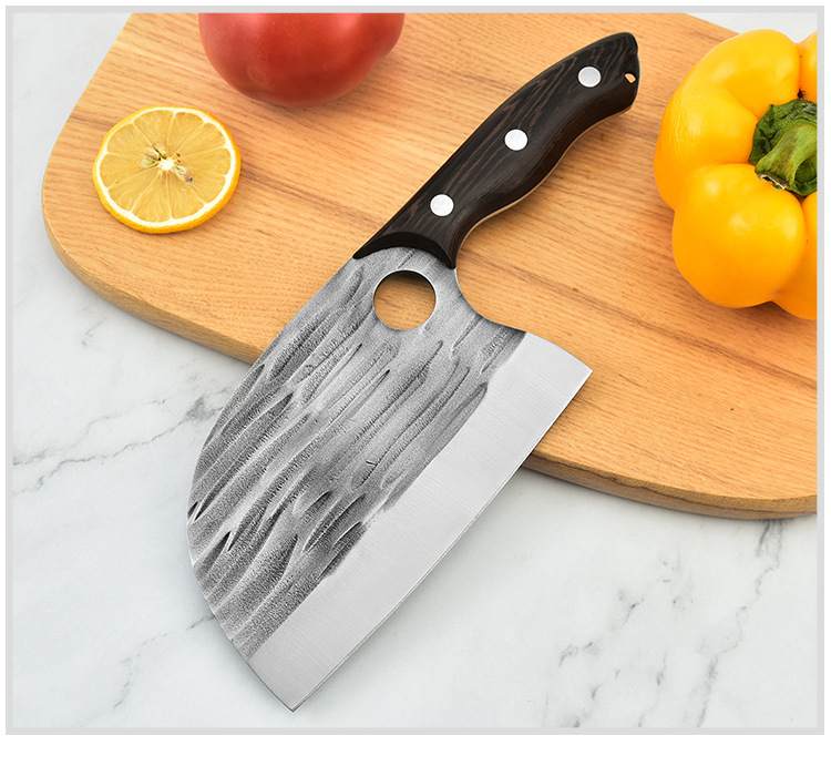 Kitchen Chef Knife with Finger Hole Handmade Forged Stainless Steel Bone Chopping Meat Vegetables Slicing Cleaver Butcher Knife Kitchen Chef Knife with Finger Hole Handmade Forged Stainless Steel Bone Chopping Meat Vegetables Slicing Cleaver Butcher Knife