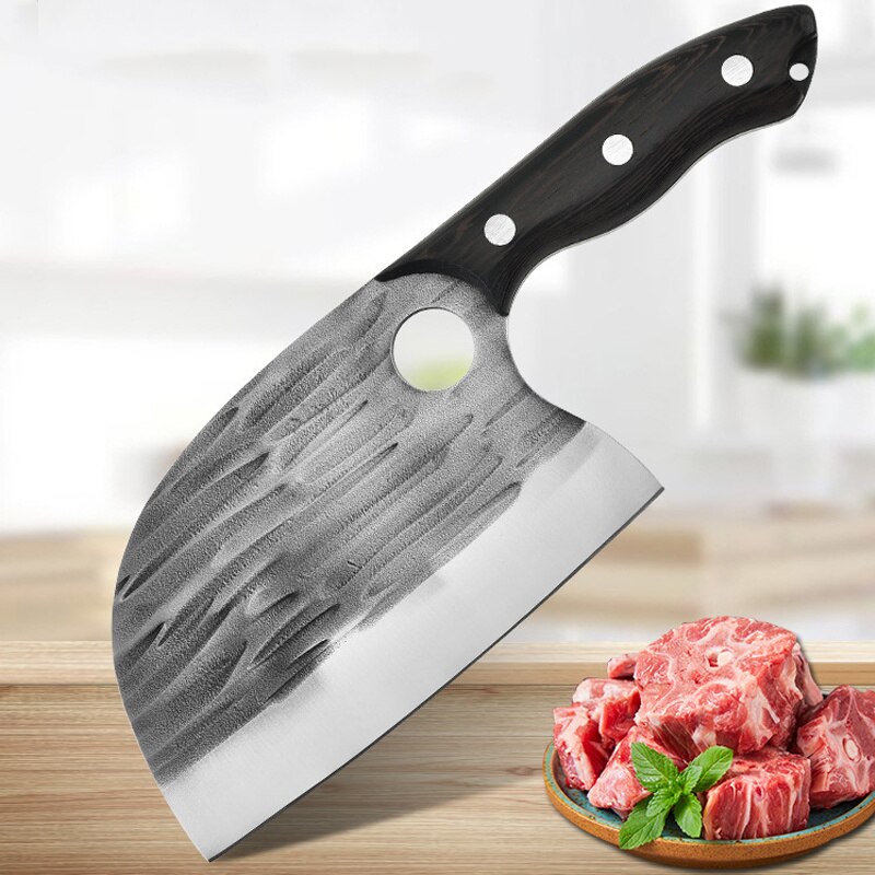 Kitchen Chef Knife with Finger Hole Handmade Forged Stainless Steel Bone Chopping Meat Vegetables Slicing Cleaver Butcher Knife Kitchen Chef Knife with Finger Hole Handmade Forged Stainless Steel Bone Chopping Meat Vegetables Slicing Cleaver Butcher Knife