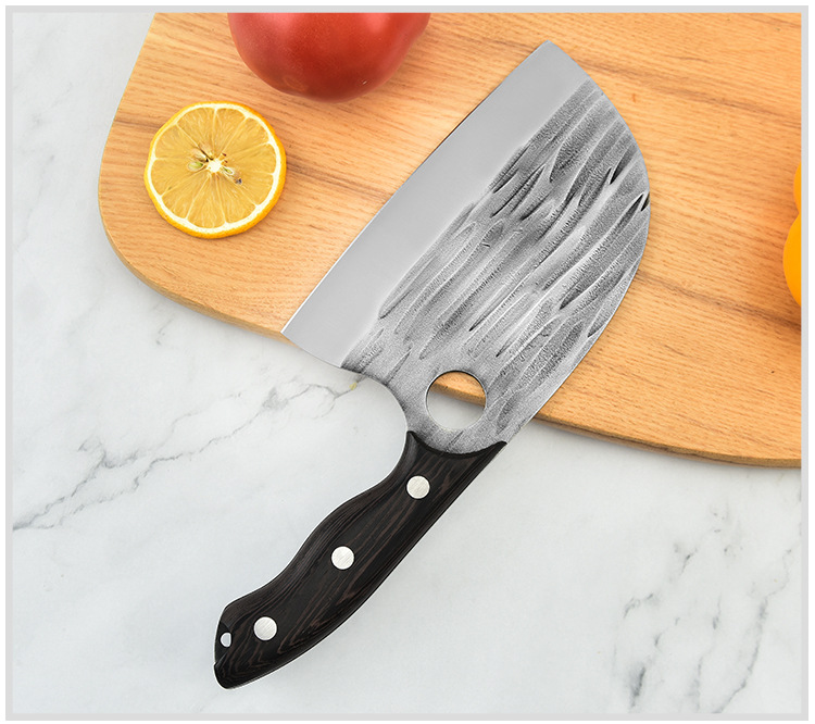 Kitchen Chef Knife with Finger Hole Handmade Forged Stainless Steel Bone Chopping Meat Vegetables Slicing Cleaver Butcher Knife Kitchen Chef Knife with Finger Hole Handmade Forged Stainless Steel Bone Chopping Meat Vegetables Slicing Cleaver Butcher Knife