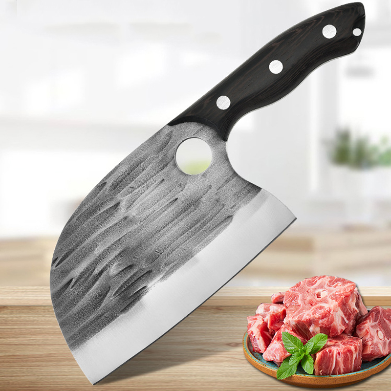 Kitchen Chef Knife with Finger Hole Handmade Forged Stainless Steel Bone Chopping Meat Vegetables Slicing Cleaver Butcher Knife Kitchen Chef Knife with Finger Hole Handmade Forged Stainless Steel Bone Chopping Meat Vegetables Slicing Cleaver Butcher Knife