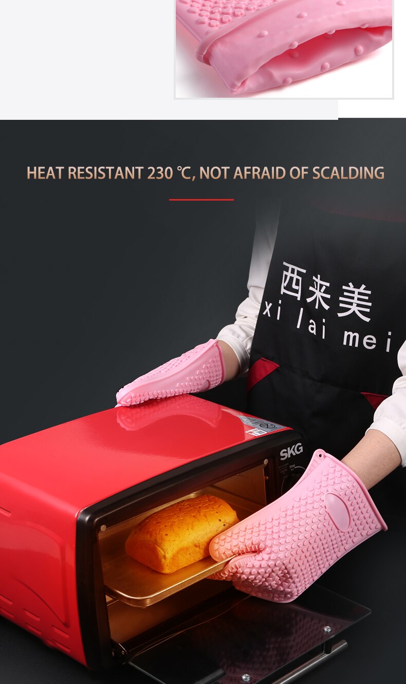 1Pair of Heat Resistant Silicone Gloves Kitchen BBQ Oven Cooking Mitts Hot Household Gloves Cleaning Tools