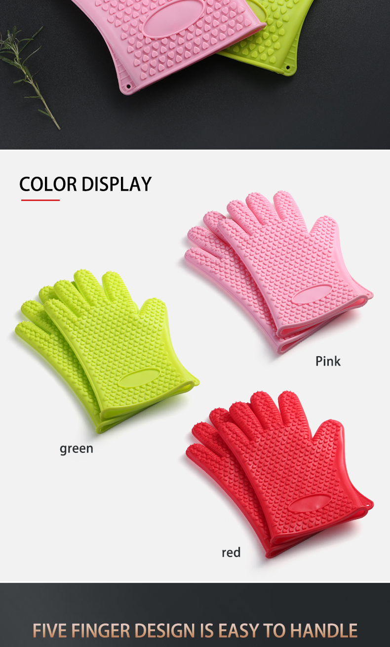 1Pair of Heat Resistant Silicone Gloves Kitchen BBQ Oven Cooking Mitts Hot Household Gloves Cleaning Tools
