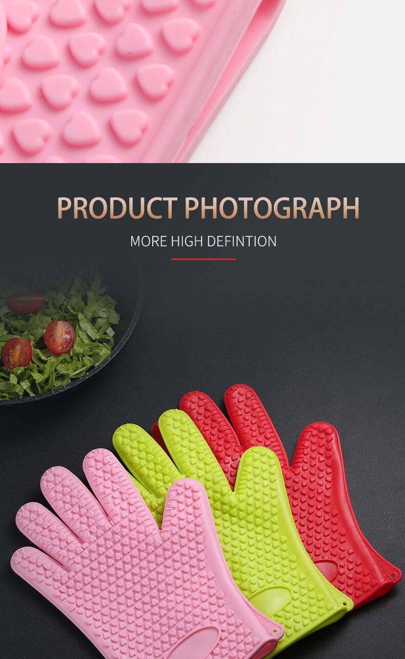 1Pair of Heat Resistant Silicone Gloves Kitchen BBQ Oven Cooking Mitts Hot Household Gloves Cleaning Tools