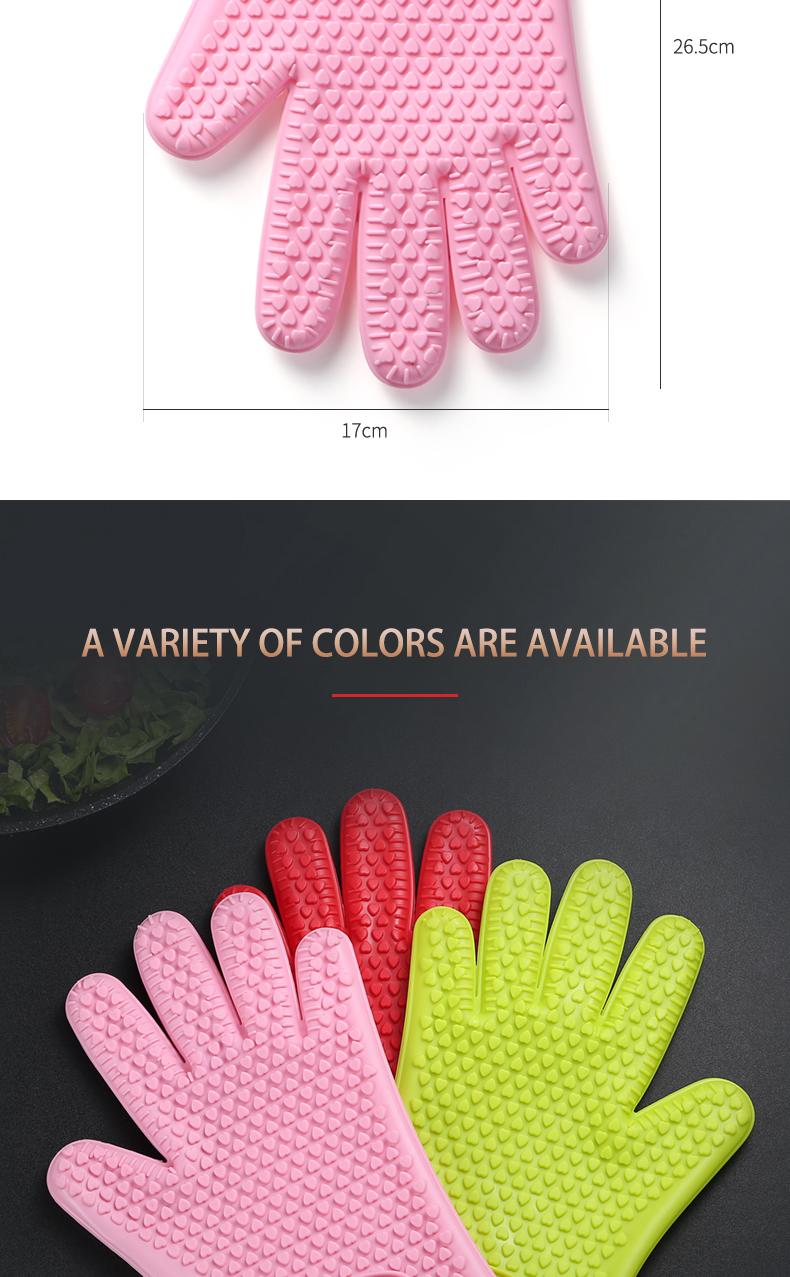 1Pair of Heat Resistant Silicone Gloves Kitchen BBQ Oven Cooking Mitts Hot Household Gloves Cleaning Tools