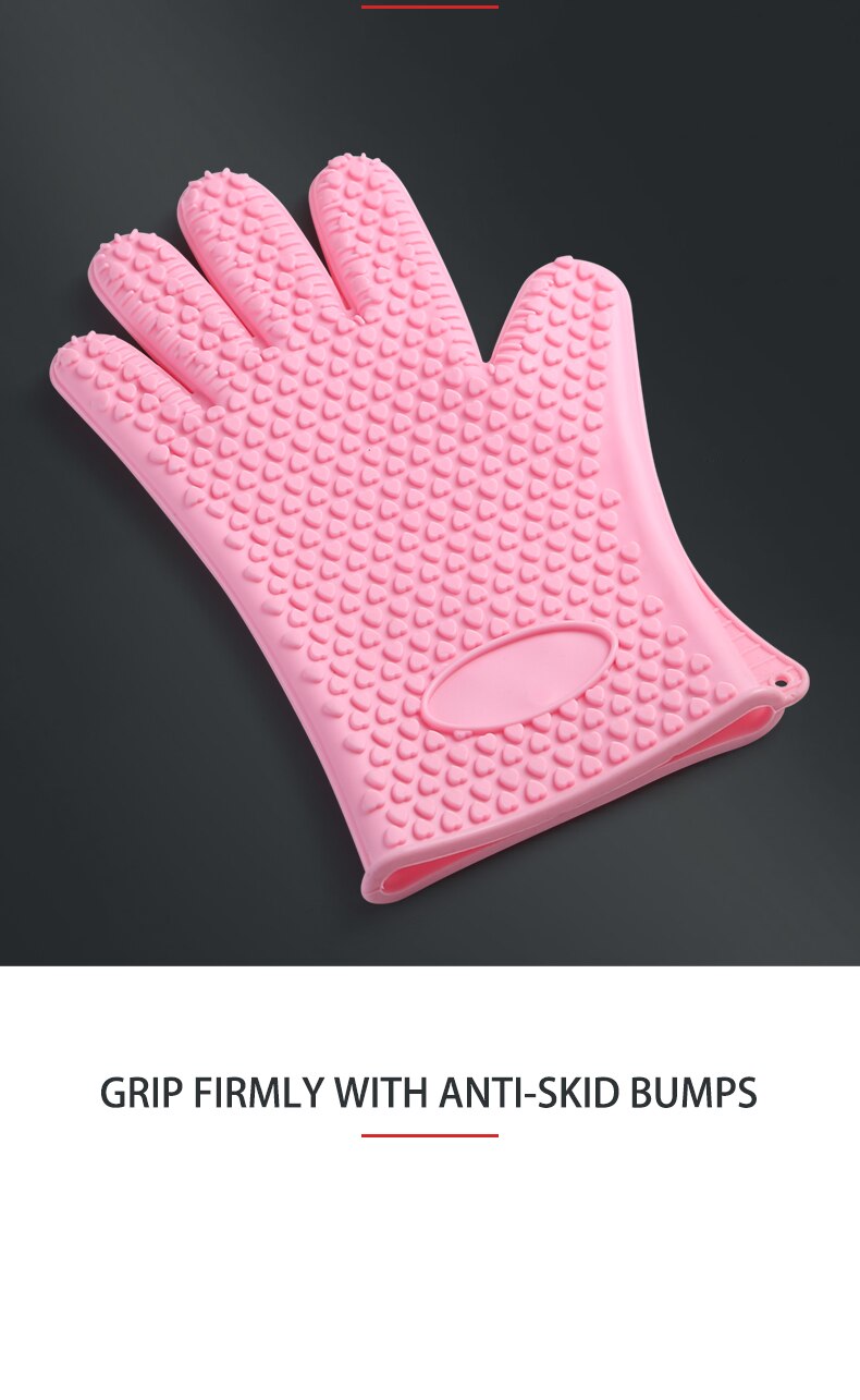 1Pair of Heat Resistant Silicone Gloves Kitchen BBQ Oven Cooking Mitts Hot Household Gloves Cleaning Tools