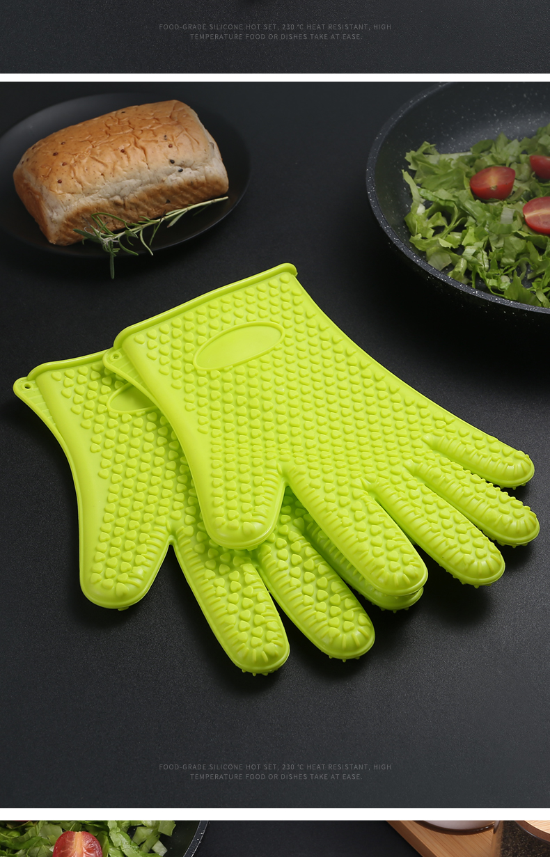 1Pair of Heat Resistant Silicone Gloves Kitchen BBQ Oven Cooking Mitts Hot Household Gloves Cleaning Tools