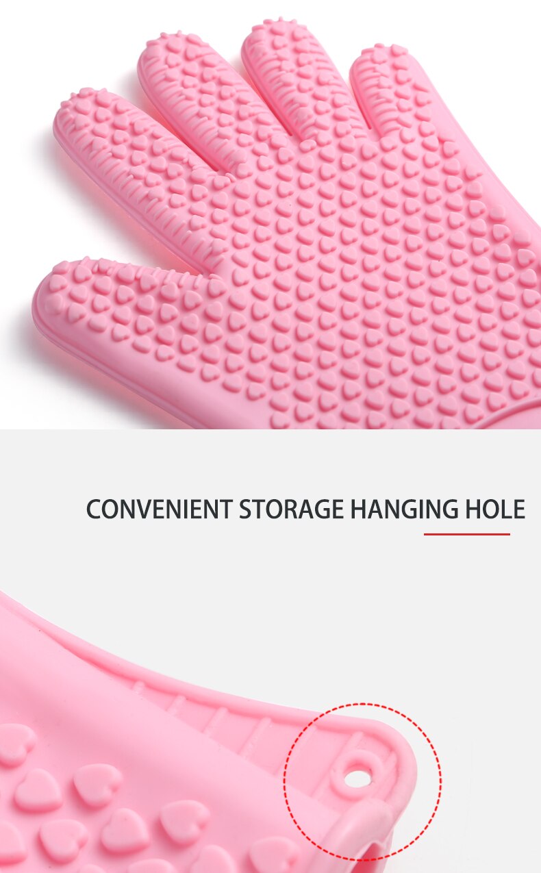 1Pair of Heat Resistant Silicone Gloves Kitchen BBQ Oven Cooking Mitts Hot Household Gloves Cleaning Tools