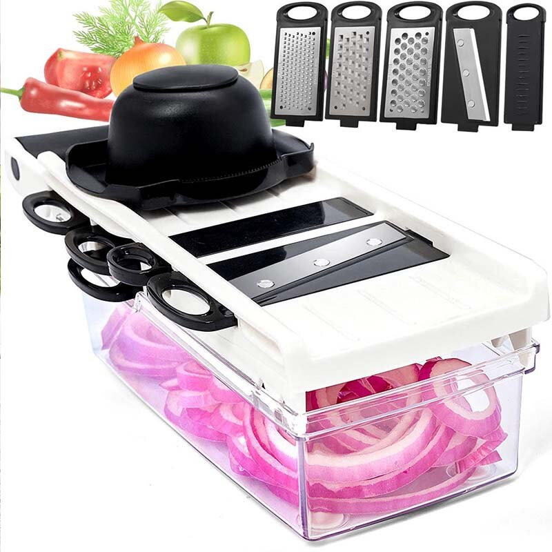 LHS Mandalin Slicer with Container Multifunctional 5 Types Steel Blade Vegetable Dicer Fruit Cut Shredder Grater Manual Peeler LHS Mandalin Slicer with Container Multifunctional 5 Types Steel Blade Vegetable Dicer Fruit Cut Shredder Grater Manual Peeler