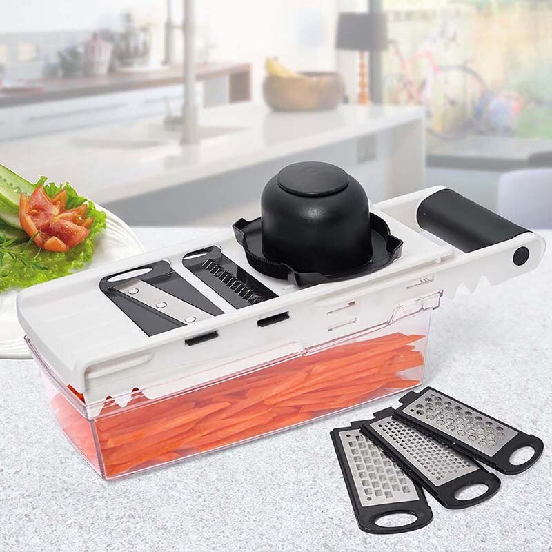 LHS Mandalin Slicer with Container Multifunctional 5 Types Steel Blade Vegetable Dicer Fruit Cut Shredder Grater Manual Peeler LHS Mandalin Slicer with Container Multifunctional 5 Types Steel Blade Vegetable Dicer Fruit Cut Shredder Grater Manual Peeler