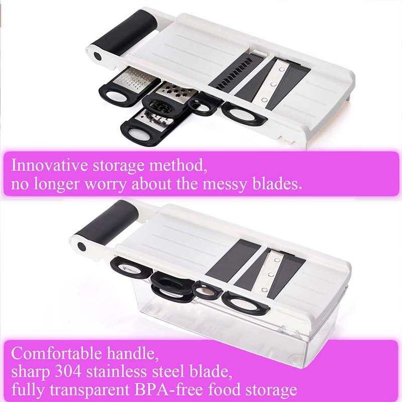 LHS Mandalin Slicer with Container Multifunctional 5 Types Steel Blade Vegetable Dicer Fruit Cut Shredder Grater Manual Peeler LHS Mandalin Slicer with Container Multifunctional 5 Types Steel Blade Vegetable Dicer Fruit Cut Shredder Grater Manual Peeler