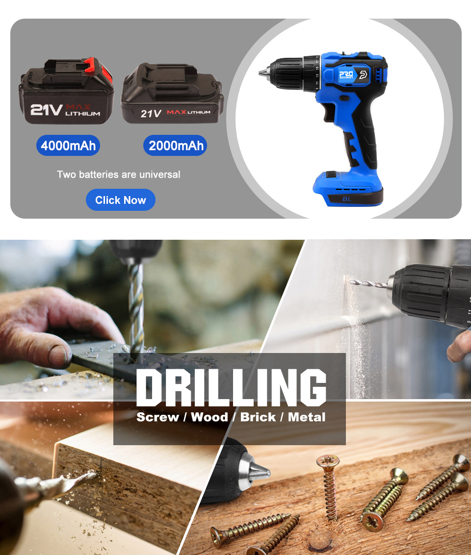 20V/21V Brushless Electric Drill 40NM/45NM Cordless Screwdriver Li-ion Battery Mini Electric Power Drill 5pcs Bit By PROSTORMER