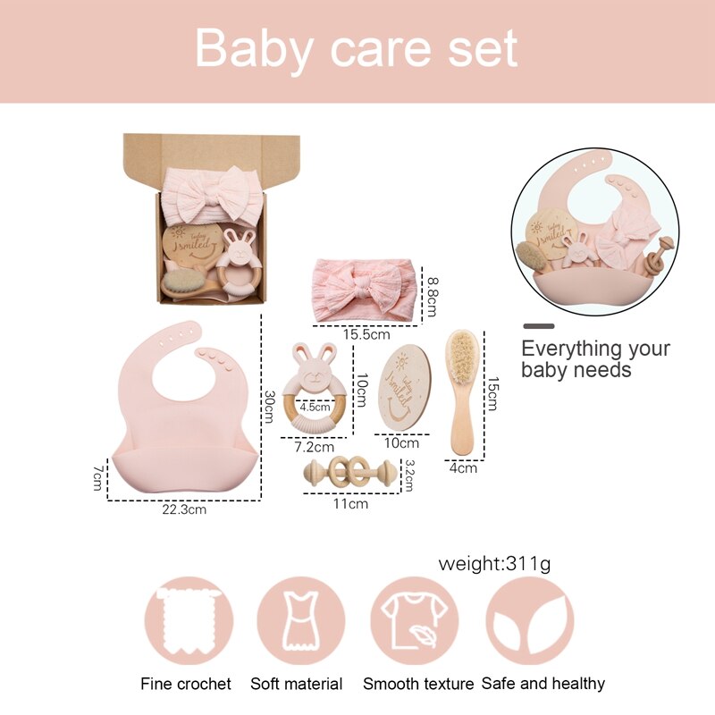 1set Baby Care Products Silicone Bibs Headband Baby Milestones Brush Rattle Bracelet Photography Props Set Birth Gift Product 1set Baby Care Products Silicone Bibs Headband Baby Milestones Brush Rattle Bracelet Photography Props Set Birth Gift Product