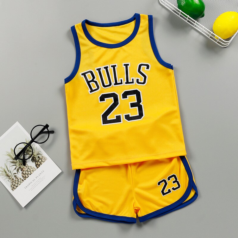 Summer Boys Girl Sports Clothes Suit Basketball New Children's Fashion Leisure LettersT-shirt 2pcs Set Kids Tracksuits