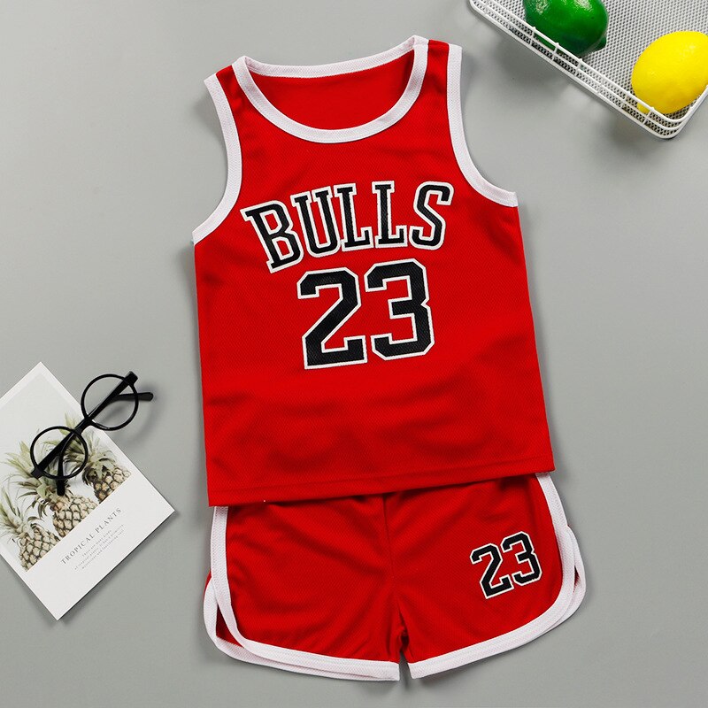 Summer Boys Girl Sports Clothes Suit Basketball New Children's Fashion Leisure LettersT-shirt 2pcs Set Kids Tracksuits
