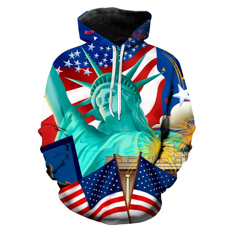 Statue of Liberty American Flag Printed 3D Hoodies 2022 Men Fashion Hoody Sweatshirts Casual Hooded Pullover Tops Clothing