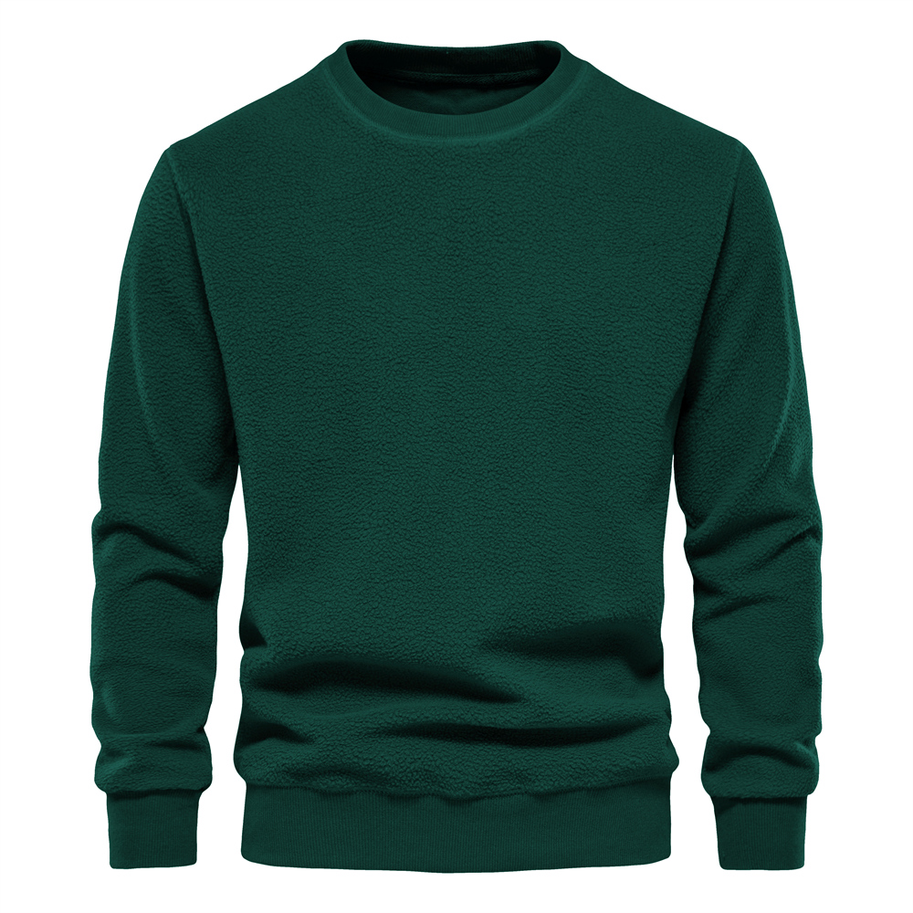 AIOPESON Solid Color Lambswool Men's Pullover Round Neck Basic Male Autumn Winter Warm Casual Teddy Bear Sweatshirts for Men