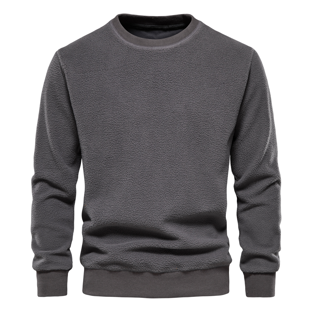 AIOPESON Solid Color Lambswool Men's Pullover Round Neck Basic Male Autumn Winter Warm Casual Teddy Bear Sweatshirts for Men