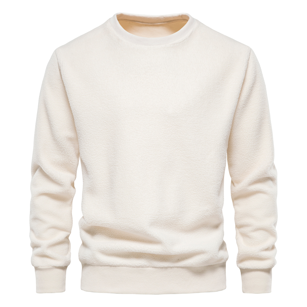 AIOPESON Solid Color Lambswool Men's Pullover Round Neck Basic Male Autumn Winter Warm Casual Teddy Bear Sweatshirts for Men