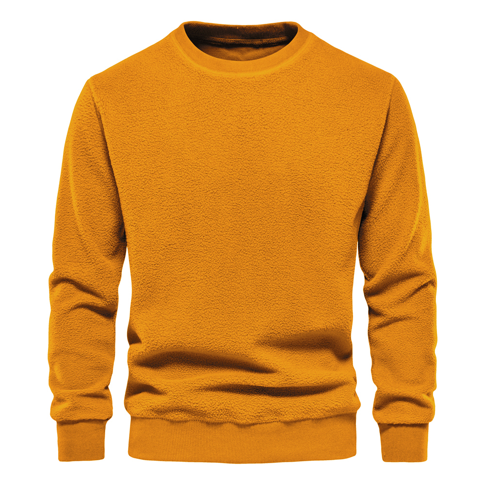 AIOPESON Solid Color Lambswool Men's Pullover Round Neck Basic Male Autumn Winter Warm Casual Teddy Bear Sweatshirts for Men