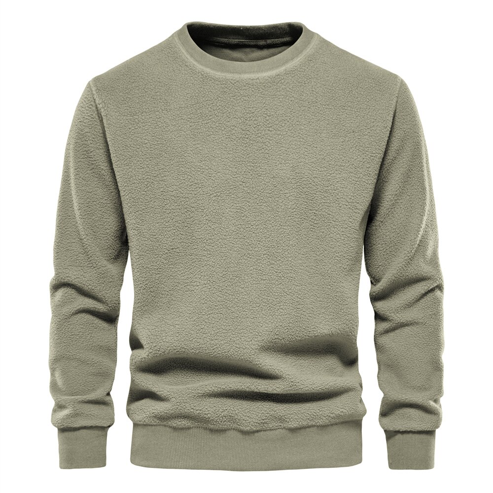 AIOPESON Solid Color Lambswool Men's Pullover Round Neck Basic Male Autumn Winter Warm Casual Teddy Bear Sweatshirts for Men