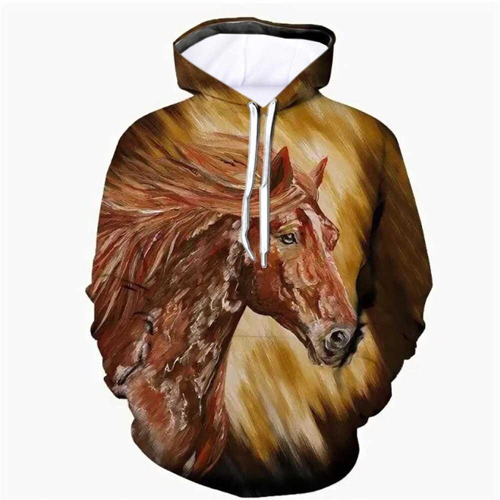 Fashion Hoodies Teen Girls 3D Printed Horse Hooded Sweatshirt Children Hoodie Loose Pullover Autumn Kids Clothes Streetwear