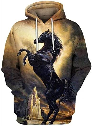 Fashion Hoodies Teen Girls 3D Printed Horse Hooded Sweatshirt Children Hoodie Loose Pullover Autumn Kids Clothes Streetwear