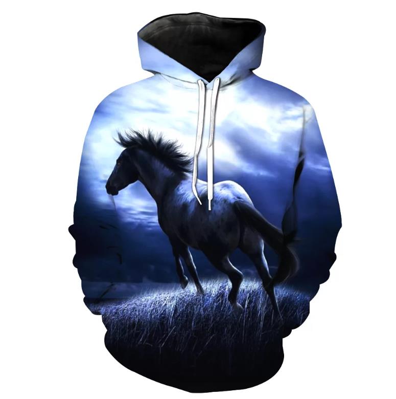Fashion Hoodies Teen Girls 3D Printed Horse Hooded Sweatshirt Children Hoodie Loose Pullover Autumn Kids Clothes Streetwear