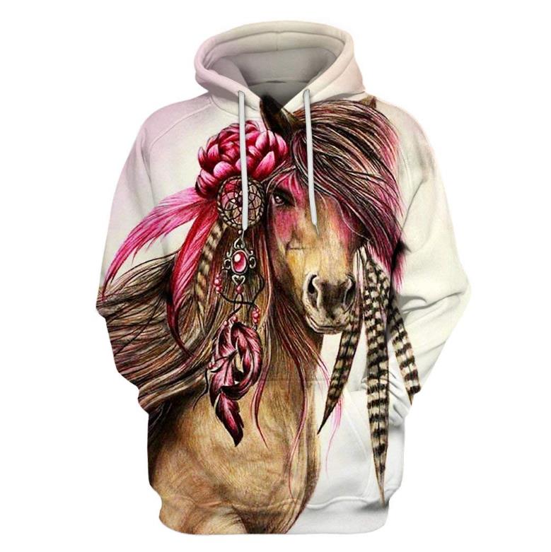 Fashion Hoodies Teen Girls 3D Printed Horse Hooded Sweatshirt Children Hoodie Loose Pullover Autumn Kids Clothes Streetwear