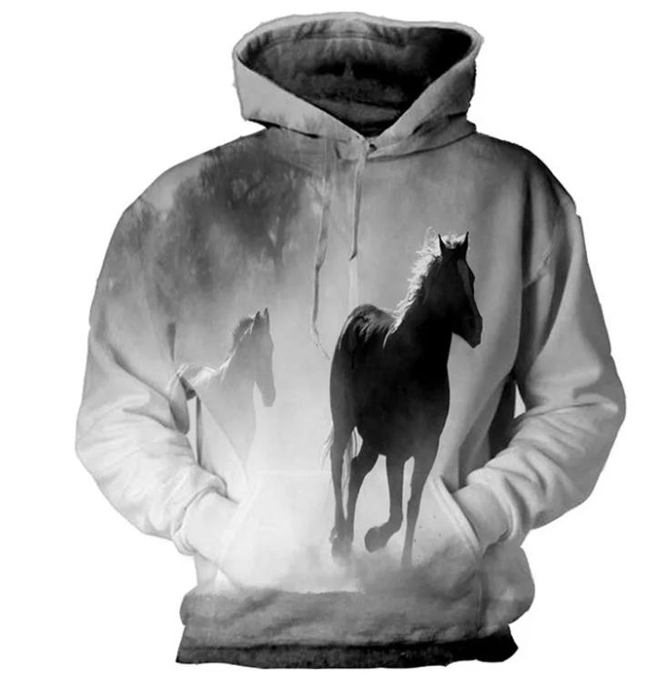 Fashion Hoodies Teen Girls 3D Printed Horse Hooded Sweatshirt Children Hoodie Loose Pullover Autumn Kids Clothes Streetwear