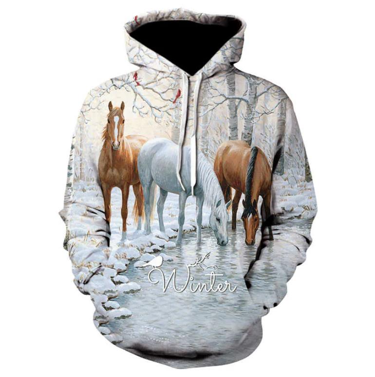 Fashion Hoodies Teen Girls 3D Printed Horse Hooded Sweatshirt Children Hoodie Loose Pullover Autumn Kids Clothes Streetwear