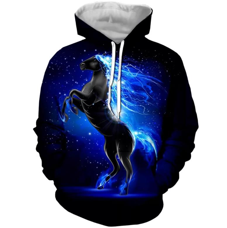 Fashion Hoodies Teen Girls 3D Printed Horse Hooded Sweatshirt Children Hoodie Loose Pullover Autumn Kids Clothes Streetwear