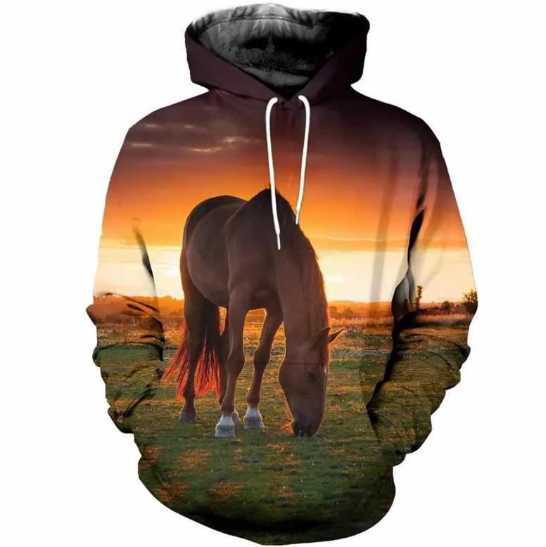 Fashion Hoodies Teen Girls 3D Printed Horse Hooded Sweatshirt Children Hoodie Loose Pullover Autumn Kids Clothes Streetwear