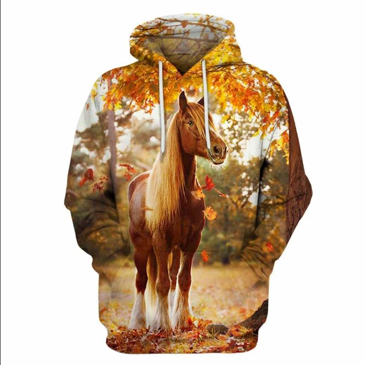 Fashion Hoodies Teen Girls 3D Printed Horse Hooded Sweatshirt Children Hoodie Loose Pullover Autumn Kids Clothes Streetwear