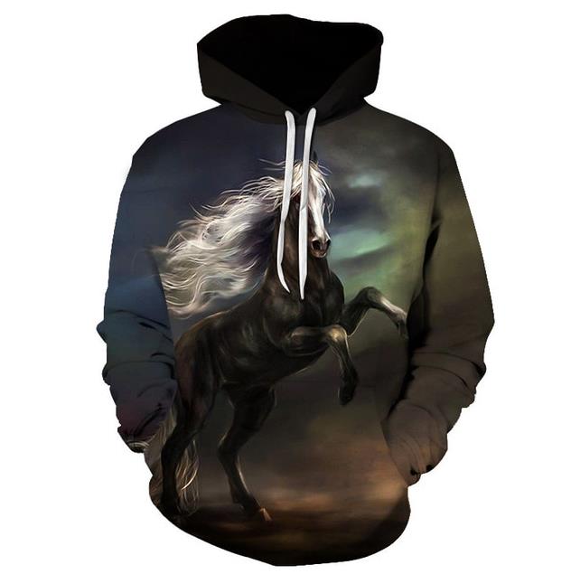 Fashion Hoodies Teen Girls 3D Printed Horse Hooded Sweatshirt Children Hoodie Loose Pullover Autumn Kids Clothes Streetwear
