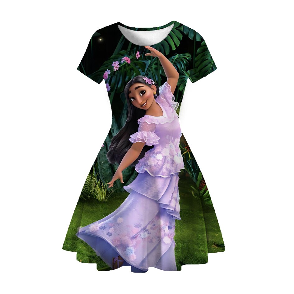 Disney Encanto Beautiful Isabela Princess Dress Cosplay Flowers Princess Girls Party Vestidos Dress Girl Kids Costume Birthday