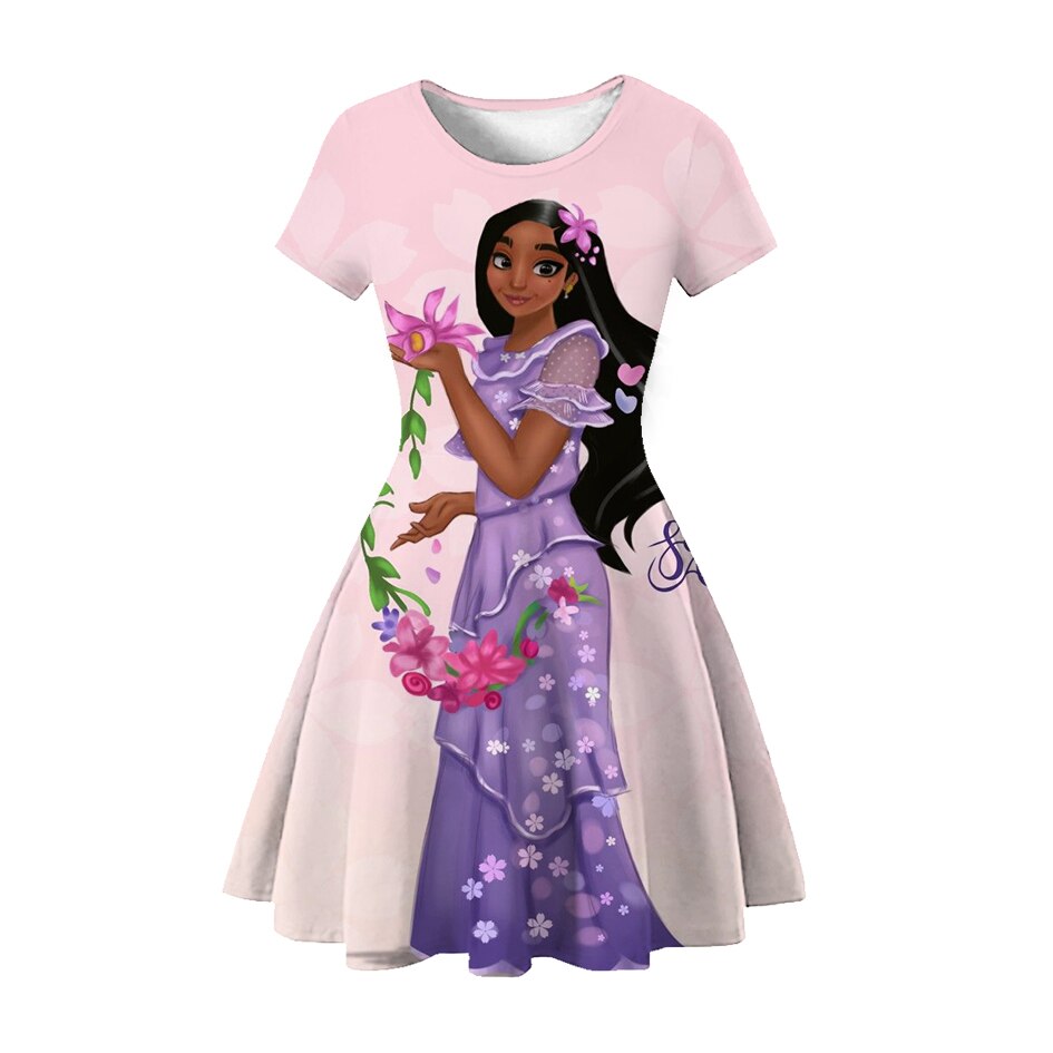 Disney Encanto Beautiful Isabela Princess Dress Cosplay Flowers Princess Girls Party Vestidos Dress Girl Kids Costume Birthday