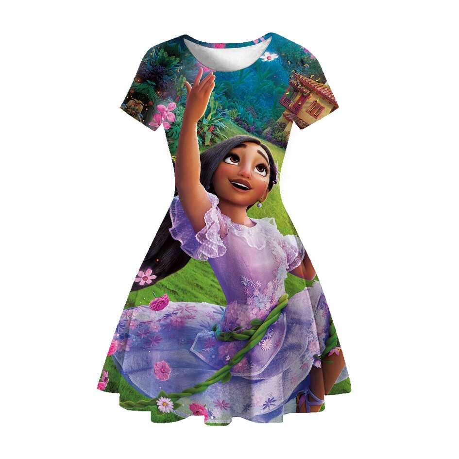 Disney Encanto Beautiful Isabela Princess Dress Cosplay Flowers Princess Girls Party Vestidos Dress Girl Kids Costume Birthday