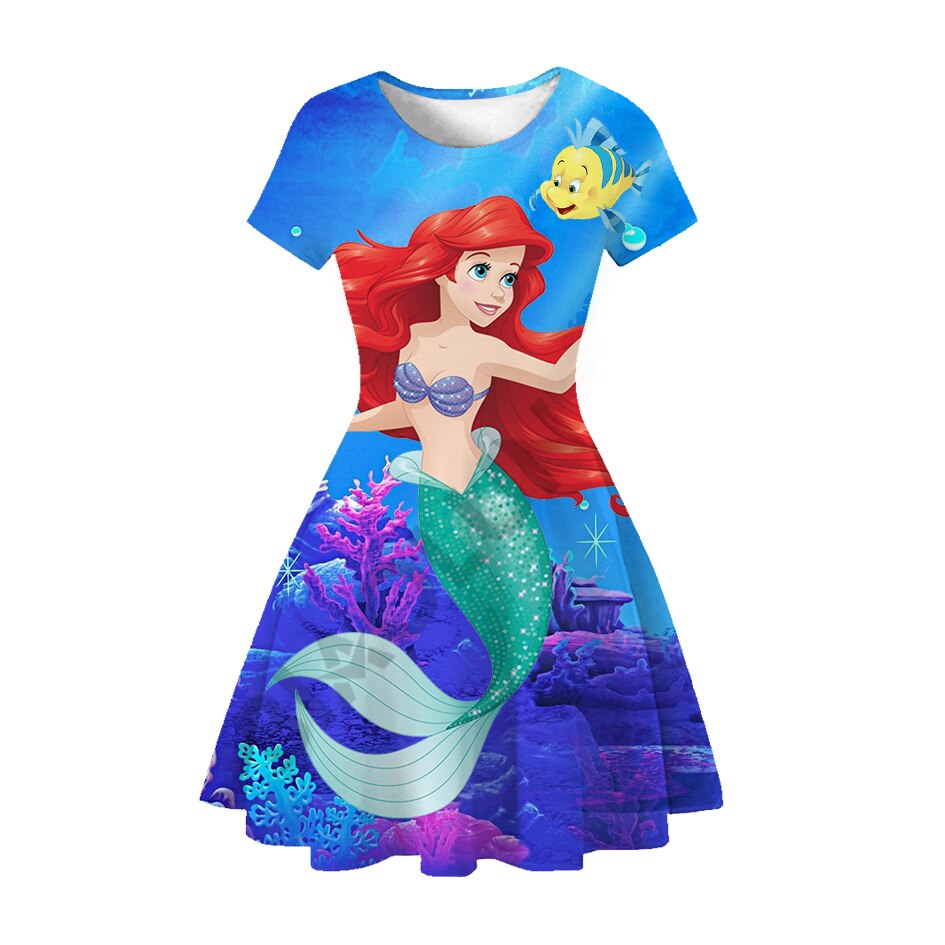 Disney Girl Princess Little Mermaid Ariel Dress Kids Cosplay Charm Children Carnival Birthday Party Clothes Summer Dress Girls