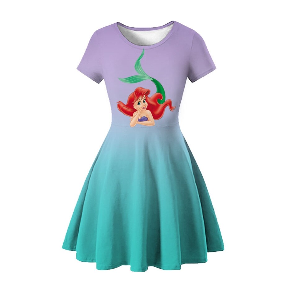 Disney Girl Princess Little Mermaid Ariel Dress Kids Cosplay Charm Children Carnival Birthday Party Clothes Summer Dress Girls