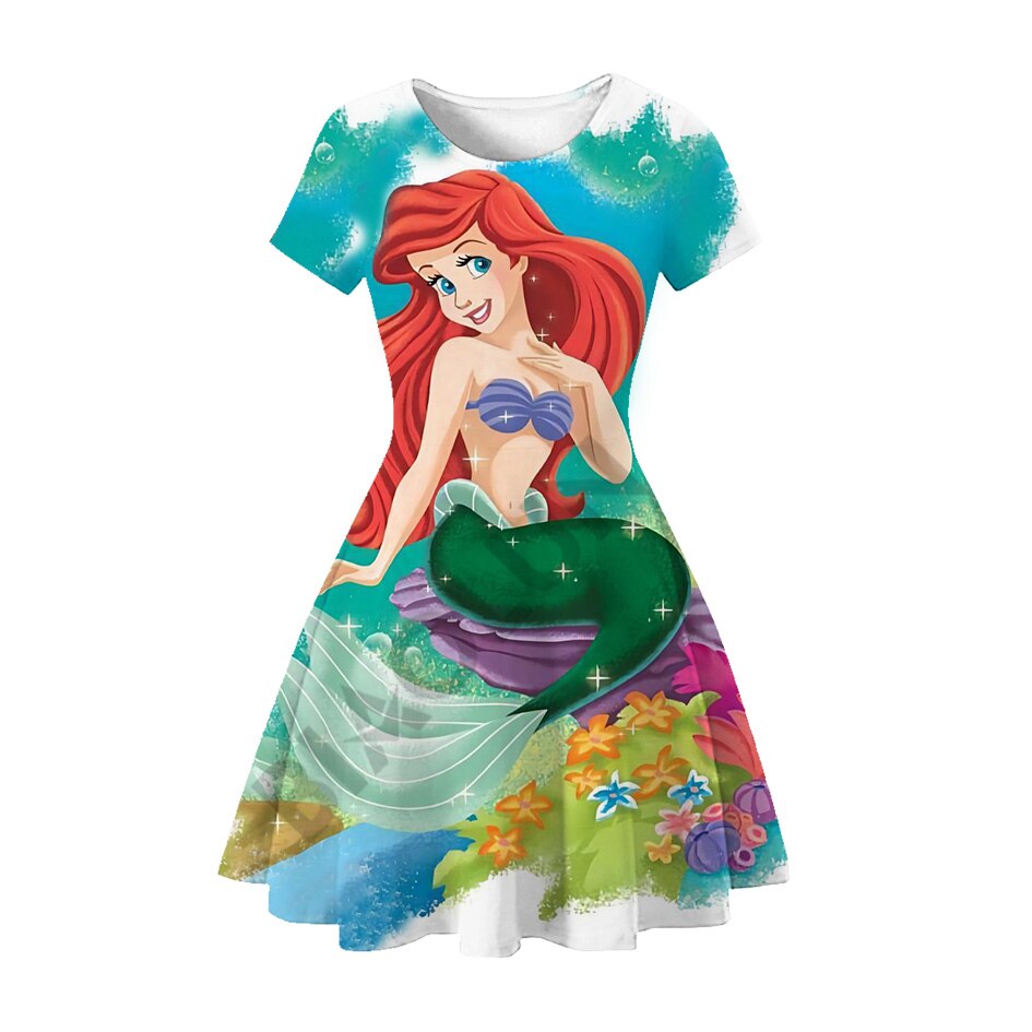 Disney Girl Princess Little Mermaid Ariel Dress Kids Cosplay Charm Children Carnival Birthday Party Clothes Summer Dress Girls