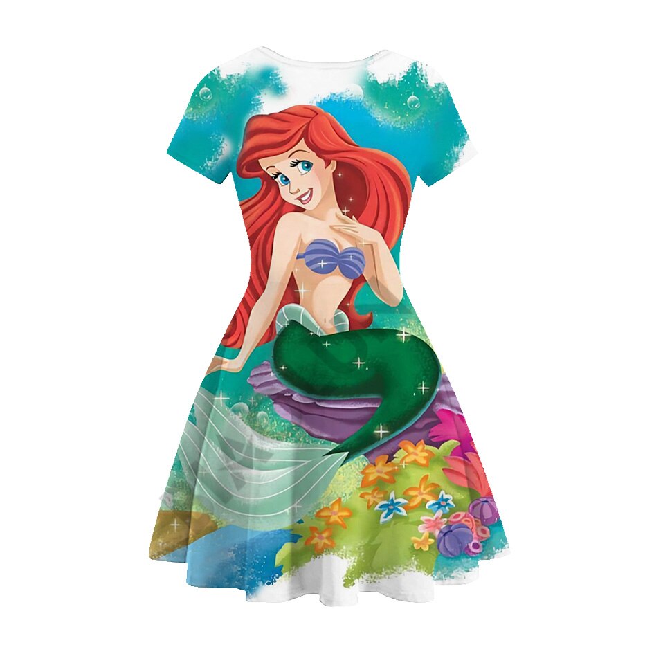 Disney Girl Princess Little Mermaid Ariel Dress Kids Cosplay Charm Children Carnival Birthday Party Clothes Summer Dress Girls