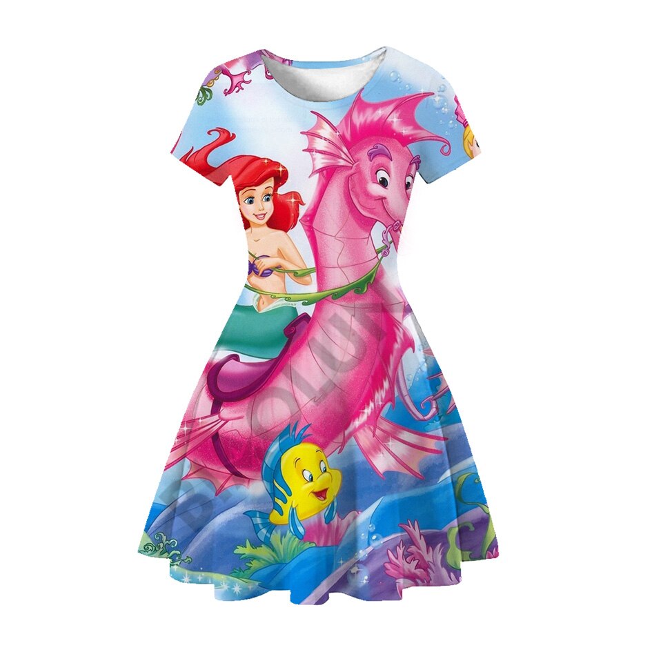 Disney Girl Princess Little Mermaid Ariel Dress Kids Cosplay Charm Children Carnival Birthday Party Clothes Summer Dress Girls