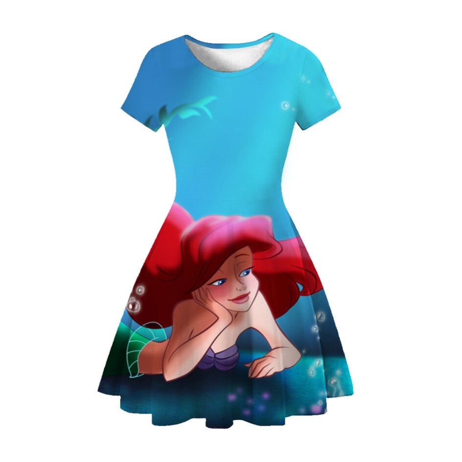Disney Girl Princess Little Mermaid Ariel Dress Kids Cosplay Charm Children Carnival Birthday Party Clothes Summer Dress Girls