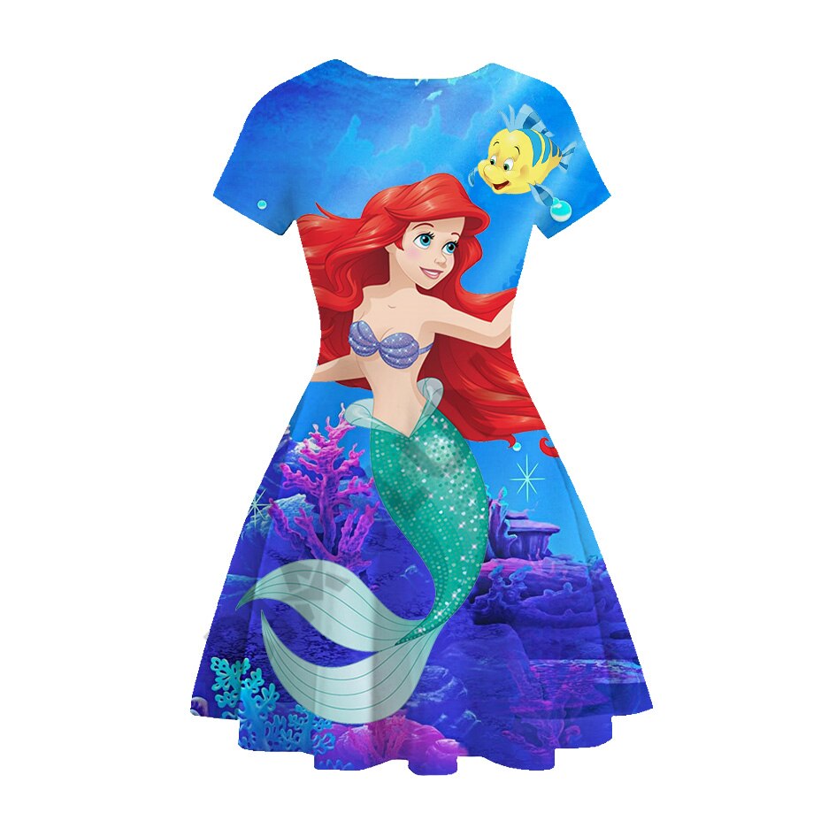 Disney Girl Princess Little Mermaid Ariel Dress Kids Cosplay Charm Children Carnival Birthday Party Clothes Summer Dress Girls