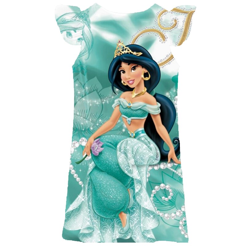 Disney Princess Jasmine Dress For Girls Beautiful Dresses Party Fantasy Costumes Kids Lace Casual Sleeveless Summer Dresses 2-9T