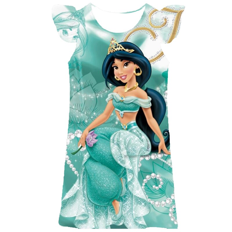 Disney Princess Jasmine Dress For Girls Beautiful Dresses Party Fantasy Costumes Kids Lace Casual Sleeveless Summer Dresses 2-9T