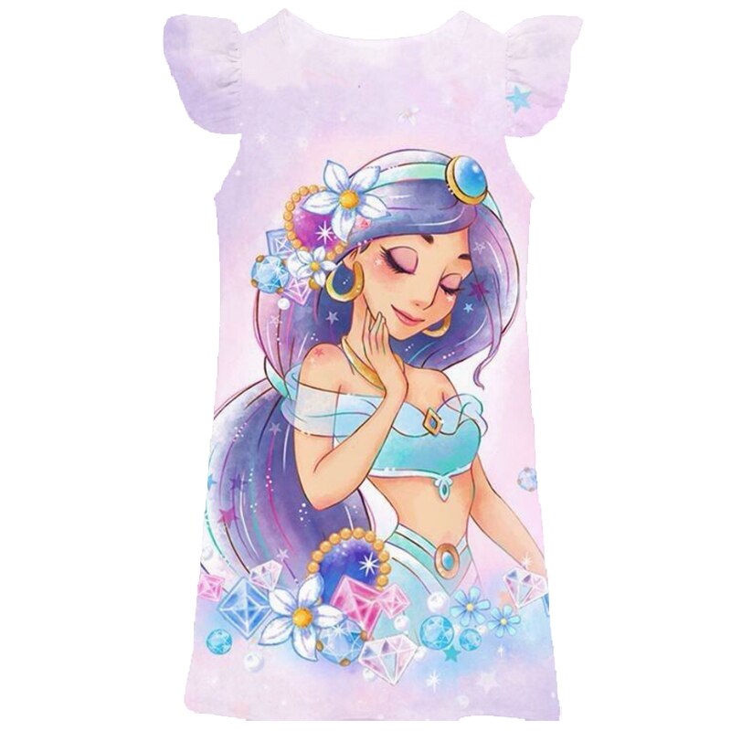 Disney Princess Jasmine Dress For Girls Beautiful Dresses Party Fantasy Costumes Kids Lace Casual Sleeveless Summer Dresses 2-9T