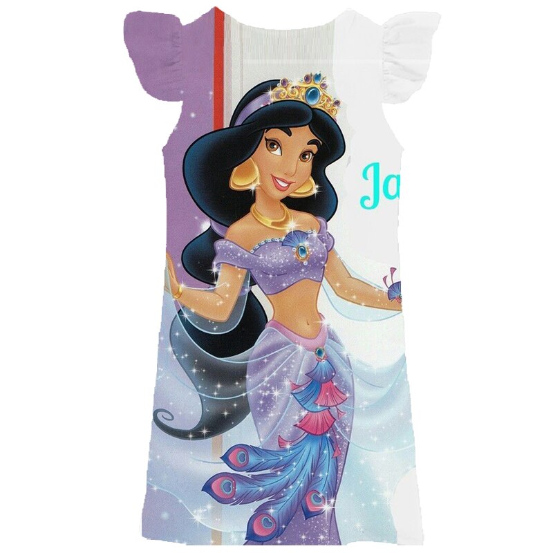 Disney Princess Jasmine Dress For Girls Beautiful Dresses Party Fantasy Costumes Kids Lace Casual Sleeveless Summer Dresses 2-9T