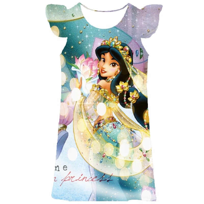 Disney Princess Jasmine Dress For Girls Beautiful Dresses Party Fantasy Costumes Kids Lace Casual Sleeveless Summer Dresses 2-9T